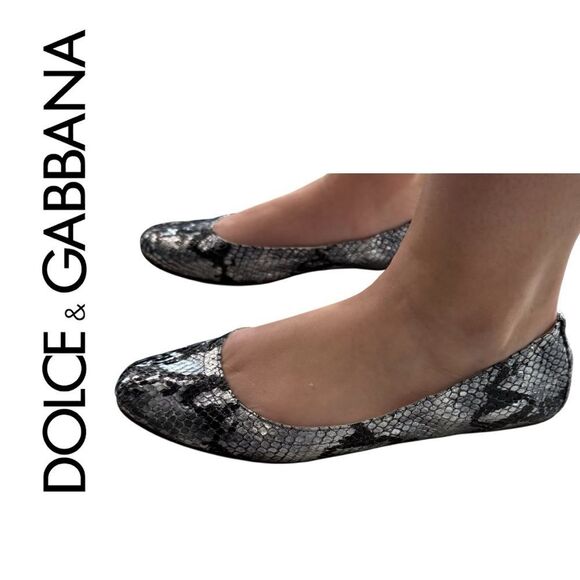 Dolce & Gabbana Women's Black and Silver Snakeskin Ballet Flats - Picture 1 of 7
